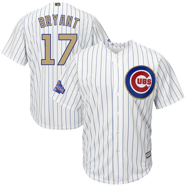 Youth 2017 MLB Chicago Cubs #17 Bryant CUBS White Gold Program Jersey->->Youth Jersey